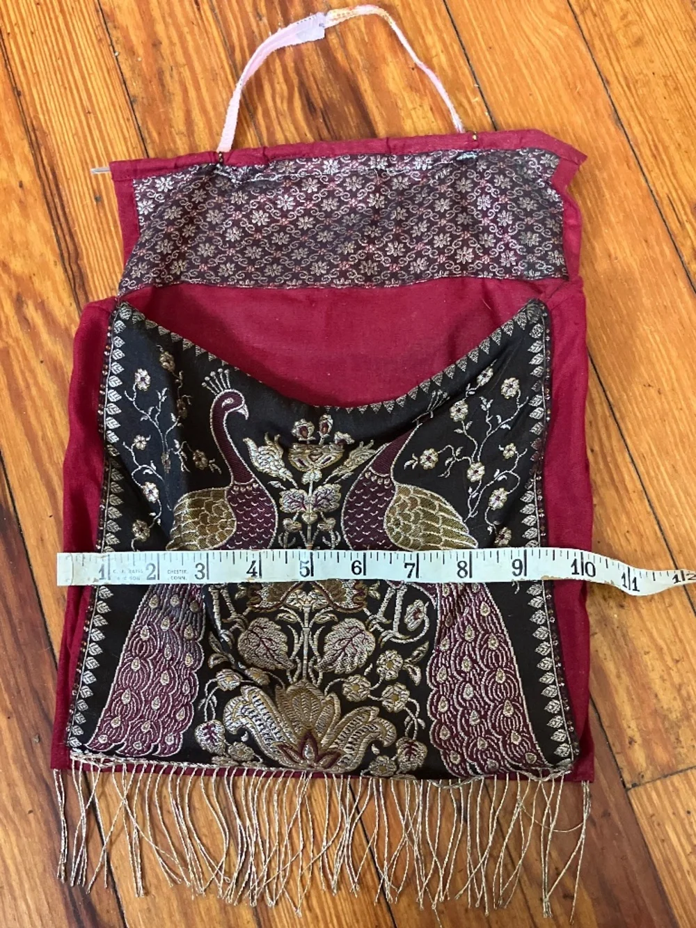 Artisanal Kashmiri Peacock Embroidered Wall Pouch / Mono Stole
